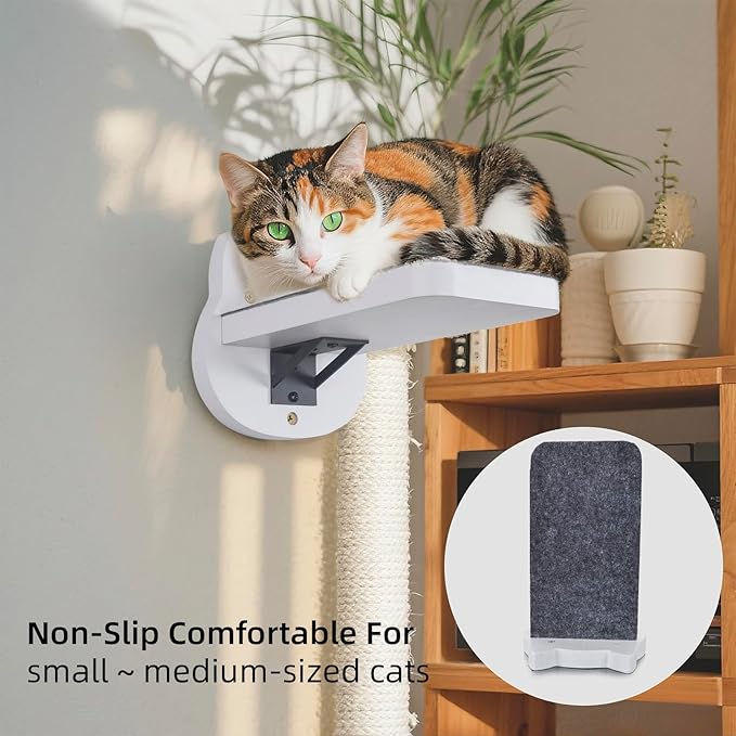 ESPETS White Painted Wooden Cat Wall Floating Steps Set of 3 - Wall Mounted Cat Floating Furniture Shelves and Perches, Sturdy Climber Stairs Ladders - Holds up 30lbs-PurrikoPets