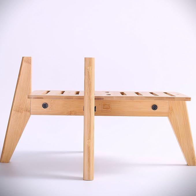 Dog Water Bowl Dispenser Stand - Compatible with Automatic and Gravity Water/Food Dispensers - Adjustable Width, Holds Various Sizes [See Photos for Measurements] - Bamboo-PurrikoPets