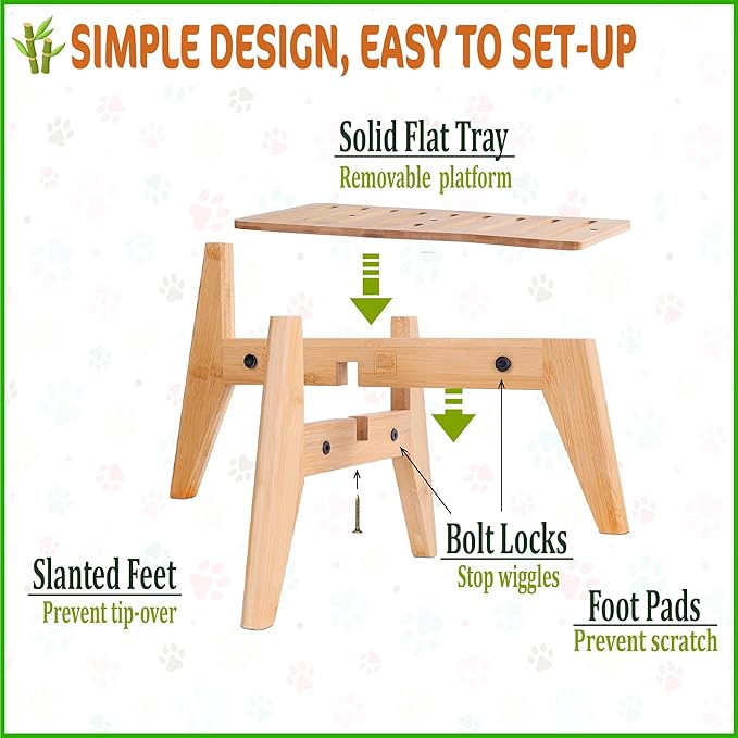 Dog Water Bowl Dispenser Stand - Compatible with Automatic and Gravity Water/Food Dispensers - Adjustable Width, Holds Various Sizes [See Photos for Measurements] - Bamboo-PurrikoPets