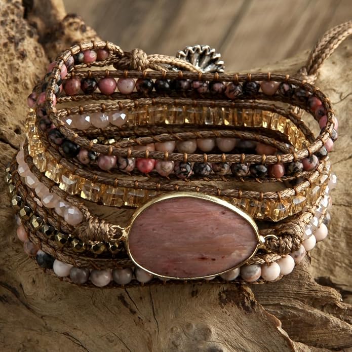 ZOSOJONA Women Wrap Bracelet Boho Natural Jasper Crystal Stone Beads Strand Bracelets