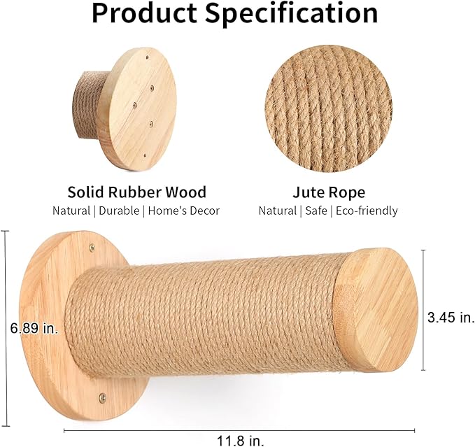 FUKUMARU Cat Wall Furniture, 11.8 Inch Cats Steps for Drywall, Kitten Stairs for Wall Mounted with Jute Scratching Kittens Shelf, 2 of Pack-PurrikoPets