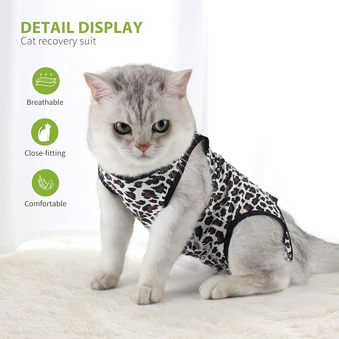 2 Packs Cat Surgery Recovery Suit Surgical Clothes Abdominal Wounds Anti-Licking Cat Bodysuit Onesie Substitute E-Collar& Cone-PurrikoPets