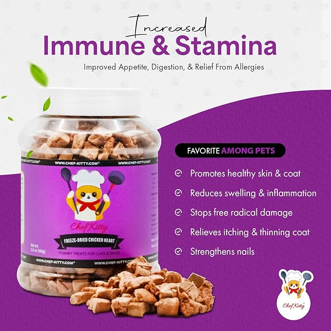 Freeze-Dried Chicken Heart Treats for Cats & Dogs – 100% Human Grade, Single Ingredient, High-Protein, Healthy Snack – No Additives or Preservatives – 2.6oz - Inspected & Tested in USA-PurrikoPets