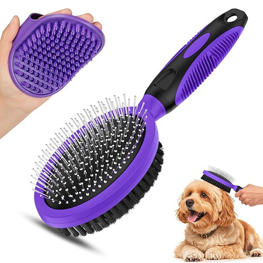 2PCS Pet Grooming Tools - Double-Sided Brush for Shedding and Bathing, Suitable for Short/Long Haired Dogs Cats and Horses, Deshedding Dog Brush, Mane & Tail Combs for Horses - Pet Supplies (Purple)-PurrikoPets