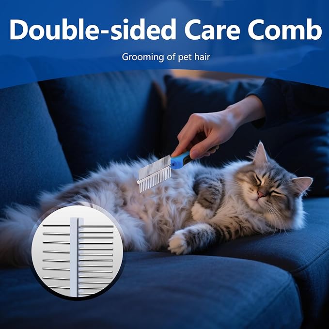 2-in-1 Shedding Brush and Detangling Comb Combo,Small Dog Stripping Brush, Dog and Cat Grooming Comb, 17 Stainless Steel Teeth Remove Tangled Hair, Pet Grooming Tools-Small-PurrikoPets