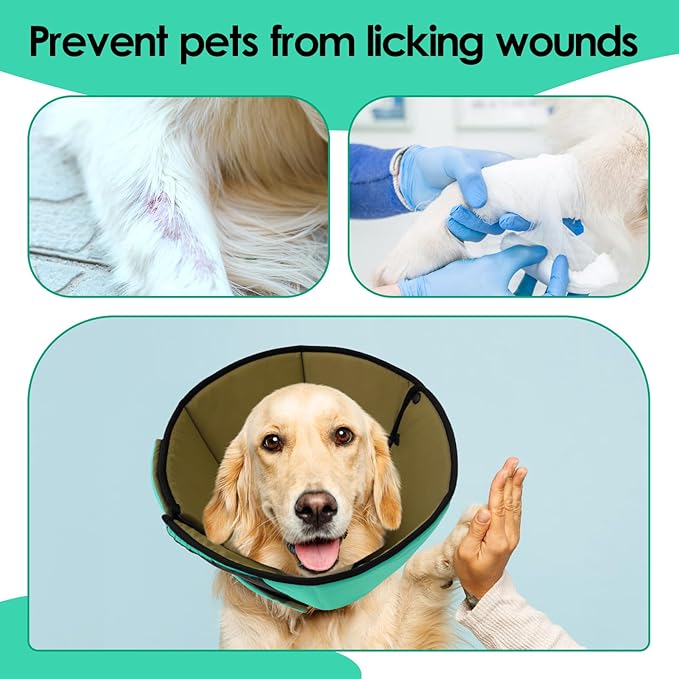 Dog Recovery Collar Cone for Medium Dogs, Adjustable Dog Cone Alternative After Surgery for Dogs to Stop Licking, Breathable Soft Cone for Medium Large Dogs, Green M-PurrikoPets