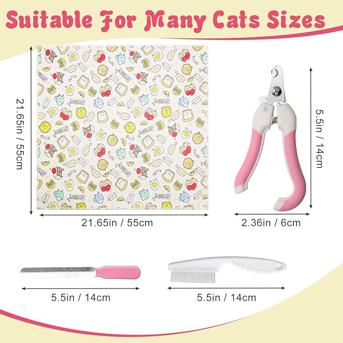 4p Cat Wrap for Cutting Nails Set, Self-Adhesive Cat Wrap Comfortable & Soft Cat Grooming Wrap Suitable for Many Cat Sizes Cat Burrito Wrap for Trimming Nails-PurrikoPets