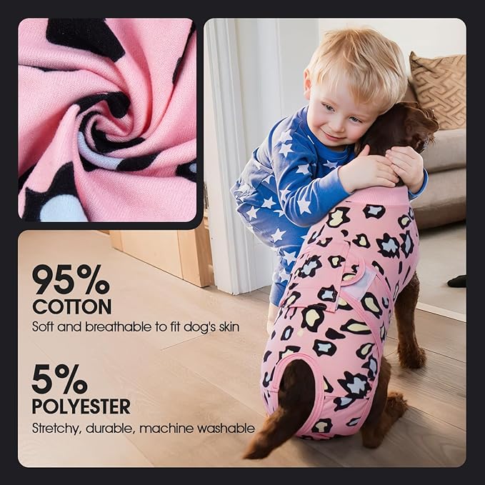 FUAMEY Recovery Suit for Dogs After Surgery,Soft Breathable Dog Bodysuit E-Collar & Cone Alternative Surgical Suit,Male Female Dog Neuter Spay Suits Anti Licking Wounds Onesie Pink Leopard L-PurrikoPets