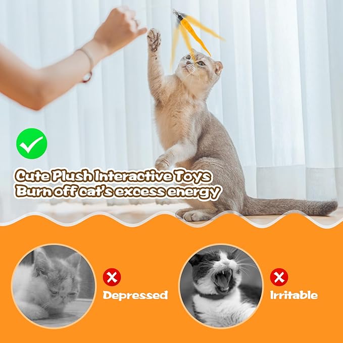 10PCS Cat Worm Toy, Cat Wand Attachment Fuzzy Worm Toys Refill with 1PCS Black String for Wand Replacement, Interactive Cats Kittens Toys for Indoor-PurrikoPets