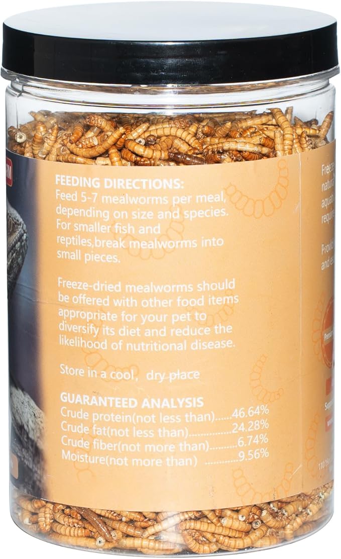 Freeze Dried Mealworms 6 Oz - High Protein Pet Food for Reptiles, Bearded Dragons, Birds & Hedgehogs - Nutrient-Packed Treat for Lizards, Geckos, Turtles, Chickens-PurrikoPets