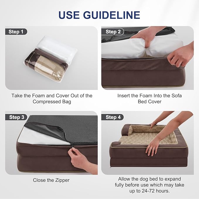 FURTIME Orthopedic Dog Bed for Medium Dogs - Washable Dog Sofa Beds Medium, Supportive Foam Pet Bed with Removable Washable Cover, Waterproof Lining and Nonskid Bottom, Khaki-PurrikoPets