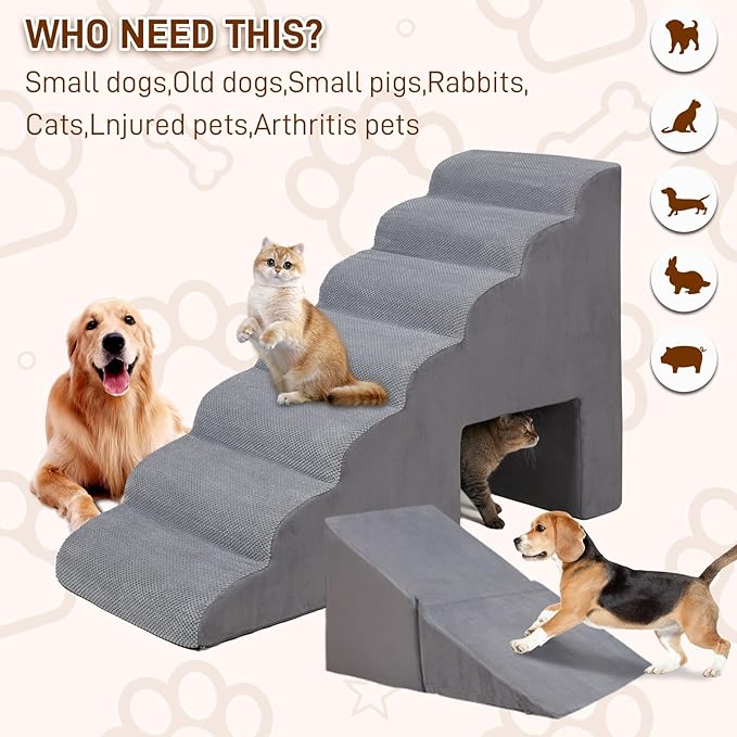 Dog Stairs & Steps for High Beds 30-36 inches High Tall, LitaiL 33inch 7 Steps Pet Stairs/Steps for High Beds Small Large Dogs, Non-Slip Dog Ramps/Ladder for Old Dogs/Cats-PurrikoPets