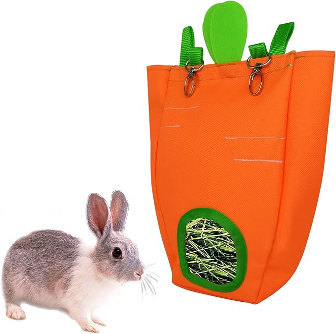 GKYZBB Rabbit Hay Feeder Bag for Cage Guinea Pig Timothy Hay Dispenser Storage Manger Hanging Large Less Waste for Bunny（Carrot）-PurrikoPets