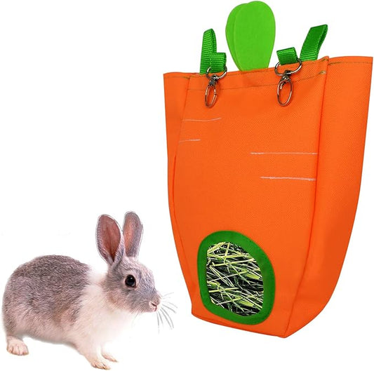 GKYZBB Rabbit Hay Feeder Bag for Cage Guinea Pig Timothy Hay Dispenser Storage Manger Hanging Large Less Waste for Bunny（Carrot）-PurrikoPets