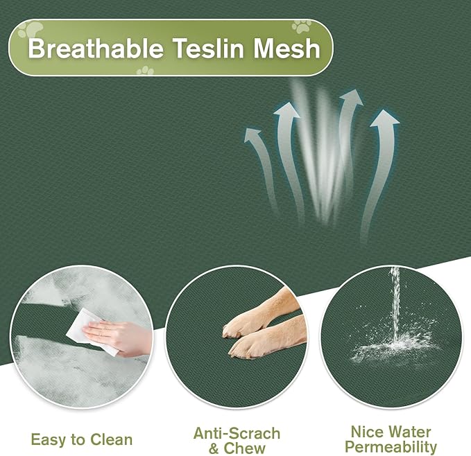 Elevated Dog Bed 42 Inch - Breathable Raised Pet Bed for Large Dogs, Waterproof Dog Cot Bed Easy to Assemble, Durable Portable Pet Cot with Non-Slip Feet, Green-PurrikoPets