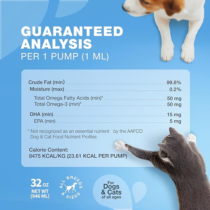 Fish Oil for Dogs and Cats - Skin and Coat Support Supplement for Pets - Omega 3 6 9 Fatty Acids - Itchy Skin, Shedding, Immunity, Joint - EPA DHA - Wild Caught Salmon and Pollock Food Topper-PurrikoPets