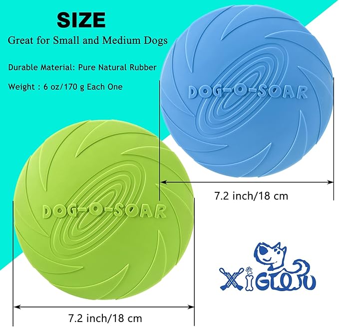 Dog Flying Disc, 2 Pack Dog Flyer Toys, Soft Rubber Interactive Lightweight Flying Disc Dog Toy for Small Large Dogs - Floats in Water & Safe on Teeth, 7.2 inch.-PurrikoPets