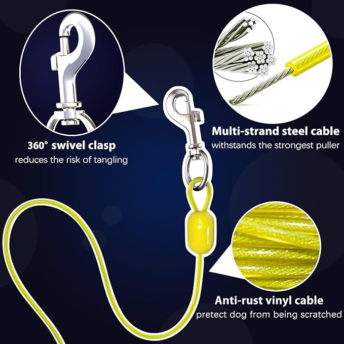 30ft Wall Mount Retractable Dog Tie Out Cable for Small to Large Dogs Between 20-75 lbs, Patented Retractable Dog Lead Great for Yard/Garden - Durable for 70,000 Cycles (Black, 30ft)-PurrikoPets