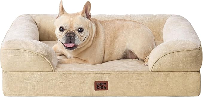 EHEYCIGA Orthopedic Dog Bed for Small Dogs, Waterproof Memory Foam Small Pet Beds with Sides, Non-Slip Bottom and Egg-Crate Foam Medium Dog Couch Bed with Washable Removable Cover, Graige-PurrikoPets
