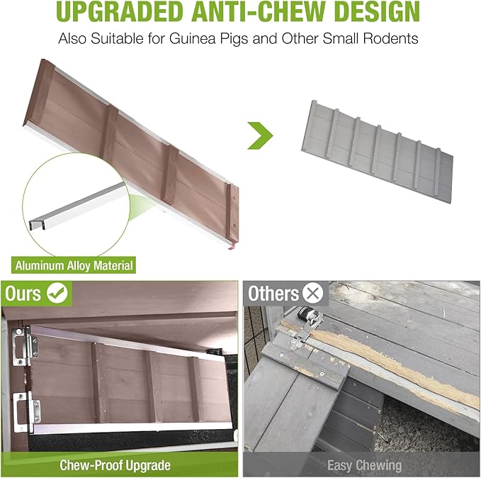 2-Story Rabbit Hutch Indoor Bunny Cage Wooden Guinea Pig House with Chew-Proof Ramp, Leakproof Slide-Out Trays, Lockable Caster Wheels for 1-3 Rabbits (Brown)-PurrikoPets