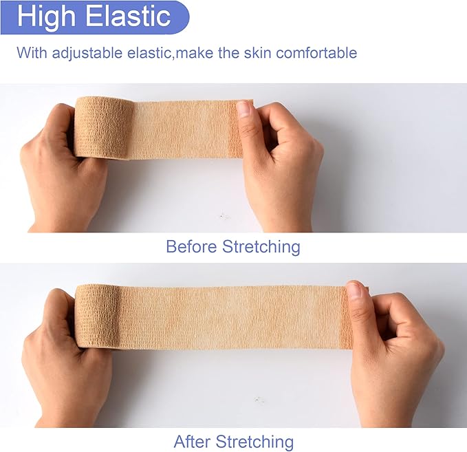 9 Pack 2" x 5 Yards Self Adhesive Bandage Wrap Self Stick Wrap for Ankle, Wrist, Finger, Sports, Breathable Cohesive Vet Tape for Pets (Skin Color)-PurrikoPets