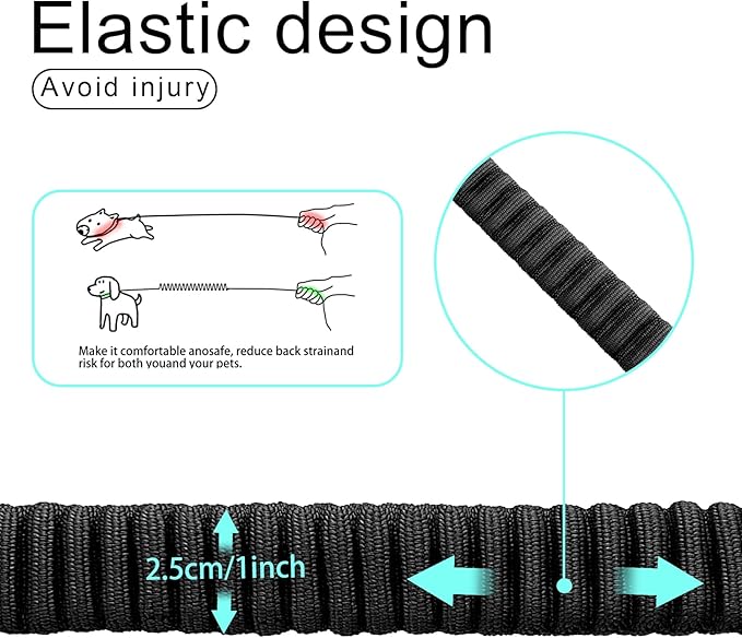 20” Strong Short Leash for Dog, Heavy Duty Bungee Dogs Leash with Padded Handle Car Seatbelt, Small Dog Training Leashs for Large or Medium Dogs - Can be Used with Other leashes (Black)-PurrikoPets