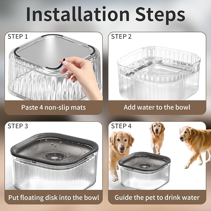 3L Dog Water Bowl No Spill 101oz Large Capacity Spill Proof Slow Drinking Water Feeder No Splash Pet Water Bowl Vehicle Carried Travel Dog Bowl for Sloppy Messy Drinkers Cats(Dark Gray)-PurrikoPets