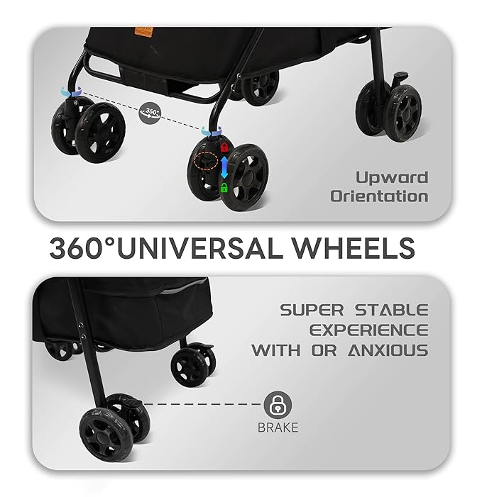4 Wheels Pet Stroller,One-Click Folding Portable Folding Dog Cat Stroller,Sunshade, Storage Bag, Waterproof Oxford Fiber，Breathable and Visible Mesh for Small/Medium Pets up to 33 lbs,Black ﻿-PurrikoPets