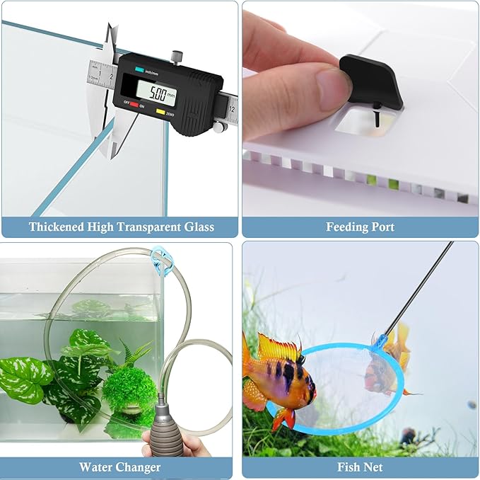 FEDOUR Small Glass Aquarium, 1 Gallon Desktop Fish Tank, Betta Fish Tank, Mini Aquarium Starter Kit with Air Pump LED Light Decoration Water Changer Fish Net (White)-PurrikoPets