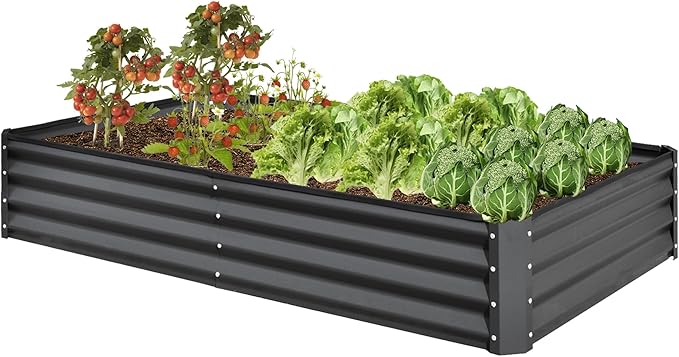 Domi Galvanized Raised Garden Bed, 8x4x1Ft Thickening Metal Planter Box for Vegetables Bottomless for Backyard Outdoor, 1" Deep w/ 228 Gallon Capacity - Dark Gray-PurrikoPets