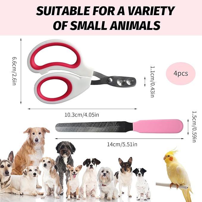 2 PCS Bearded Dragon Nail Clippers, Cat Nail Trimmer, Stainless Steel Cat Claw Clippers, with (White + Pink) Files * 2, Suitable for Reptiles, Novice Pet Families (Orange + Rose Red)-PurrikoPets