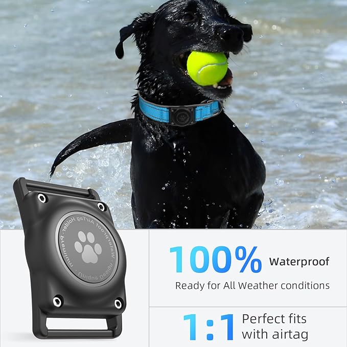 Airtag Dog Collar - 100% Waterproof Air tag Dog Collar Holder for Apple AirTag, Reflective, Soft Padded, Everlasting, GPS Dog Collar for Small Medium Large Dogs (Blue, M)-PurrikoPets