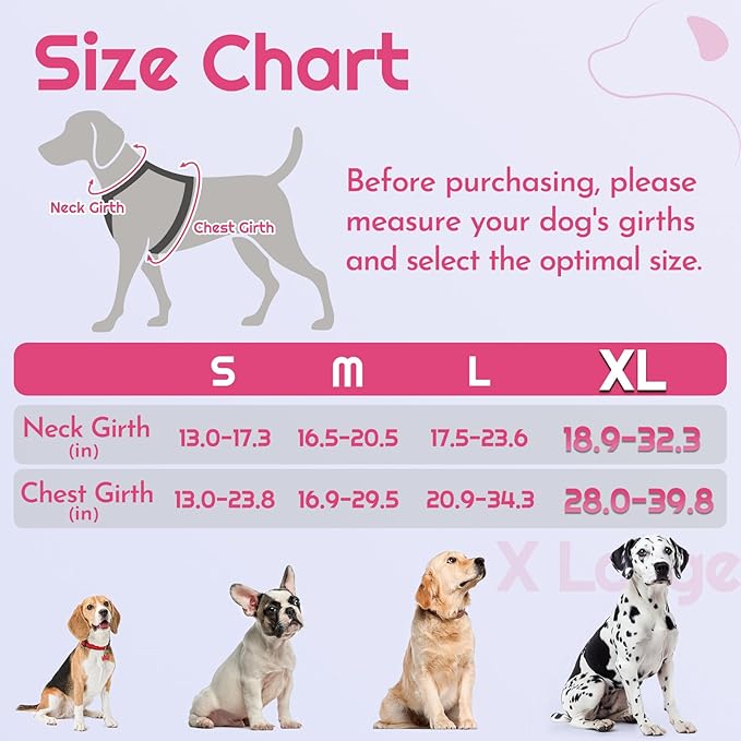 Eagloo Dog Harness for Large Dogs, Easy Wearing with 3 Buckles, Adjustable No Pull Pet Harness with 2 Rings for Walking, No Chock Reflective Soft Padded Vest with Control Handle, Pink & Black, XL-PurrikoPets