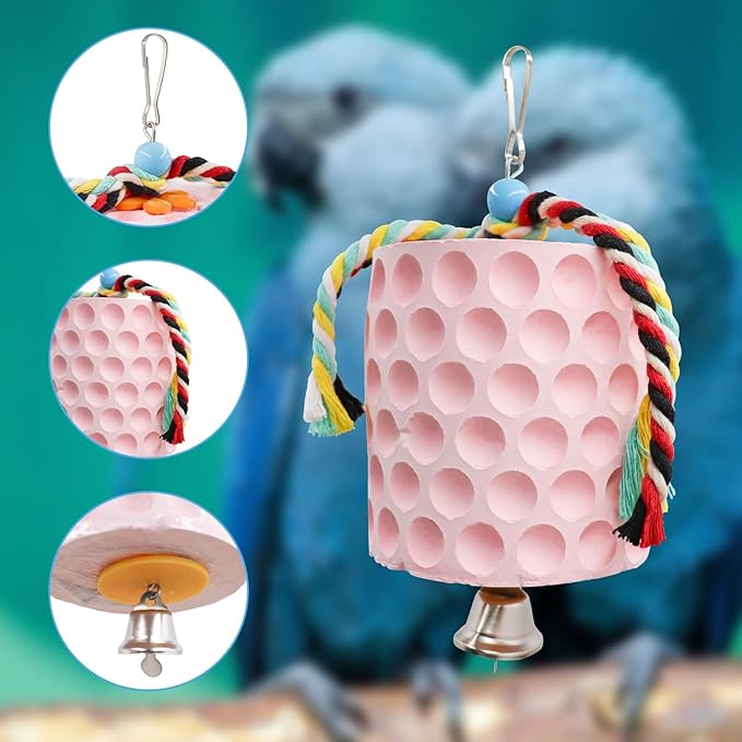 Extra Large Bird Chewing Toy, Parrot Beak Grinding Calcium Stone with Bells, Bird Cage Accessories, Cage Toys for Cockatiel Parakeet Parrot Budgies Rat Hamster Chinchilla Rabbit Bunny African Grey-PurrikoPets