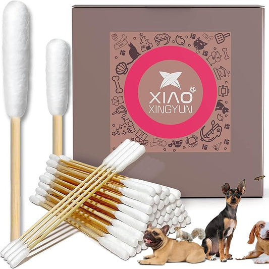 300 PCS 6 Inch Long Cotton Swabs in Box - Professional Large Cotton Swabs with Bamboo Handle - Double Sided Dog Ear Swabs - Specially Designed Big Cotton Swabs for Dog Ear, Cleaning Solution-PurrikoPets