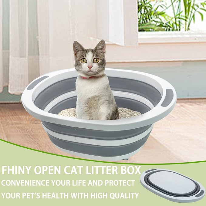 Fhiny Open Cat Litter Box, Small Litter Box for Kittens Low Entry Kitty Potty Pan Foldable Travel Toilet Waterproof for Indoor Small Pet Senior Cats 15.7"×12.5"-PurrikoPets