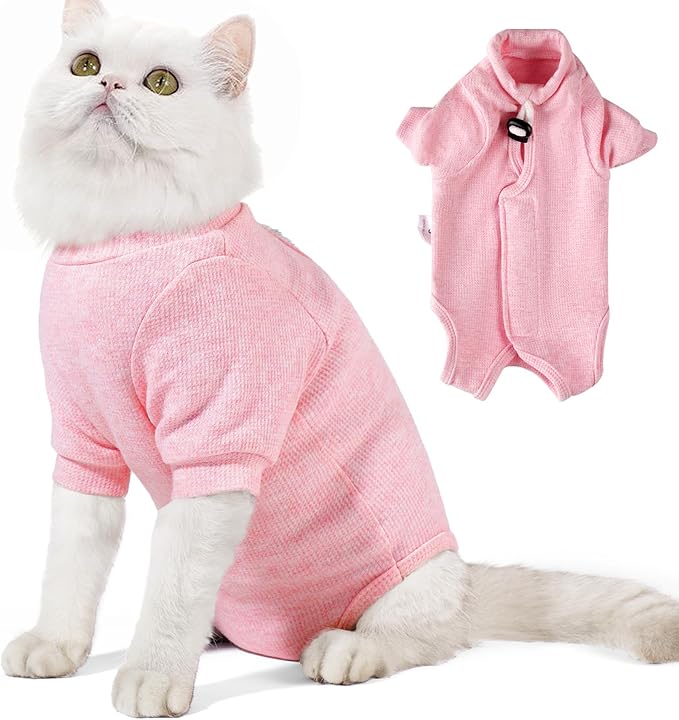 Dotoner Cat Surgery Recovery Suit for Female Male Anti-Licking Pet Surgical Pajamas Long Sleeve Prevent Shedding Cat Spay Recovery Suit&E Collar Alternative Bodysuit for Cats-PurrikoPets