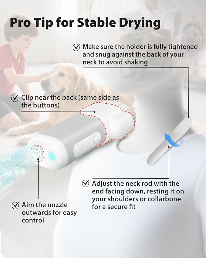 2-in-1 Hands-Free Dog Hair Dryer with Table Clamp – Low Noise Pet Grooming Dryer for Dogs & Cats, Adjustable Heat & Speed, Wearable or Desktop Use(Gray)-PurrikoPets