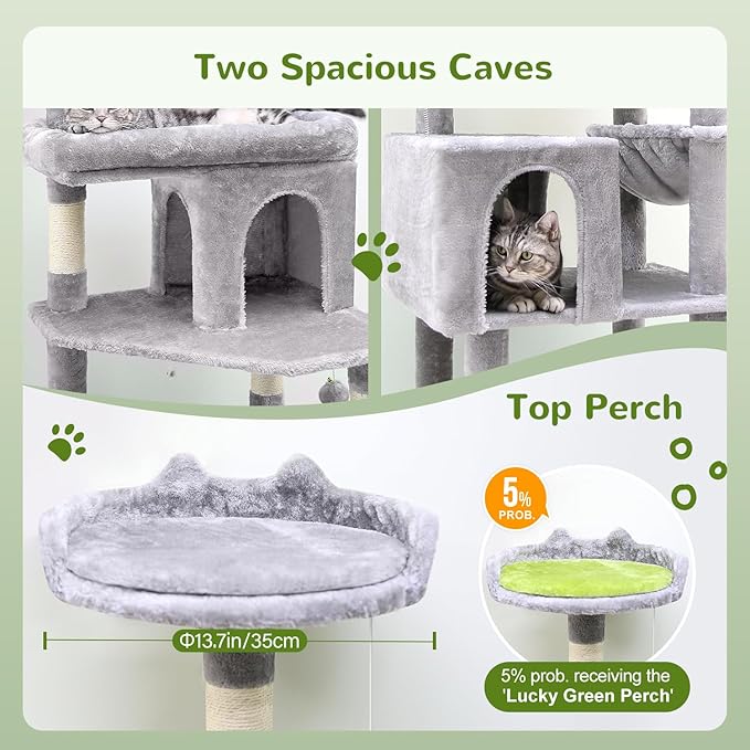 Globlazer Heavy Duty Cat Trees for Large Cats, Sturdy 72in Maine Coon Cat Tree for Large Cats 20 lbs+ Heavy Duty Cat Tower for Adult Biggest Cat with 6 Scratching Posts, Hammock, S72, Light Grey-PurrikoPets
