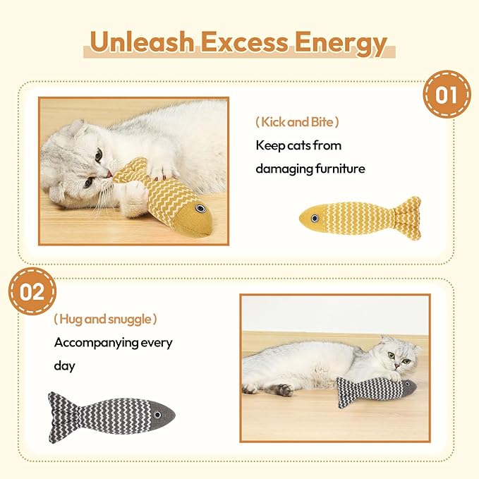 2 Pcs Catnip Toys Fish, Self Play, Cat Toys for Indoor Cats and Kitten, Catnip Cat Toy, Interactive Kitten Exercise Kicker Toys for Indoor Cats 7.8 Inches for All Breeds-PurrikoPets