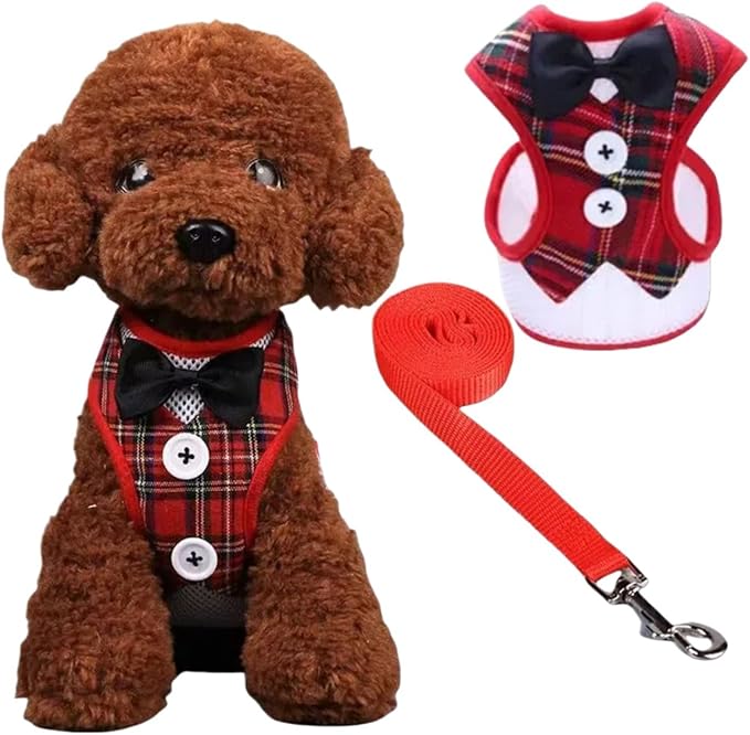 Dog Tuxedo for Wedding, Formal Pet Suit with Bow Tie and Leash, Adjustable Dog Costume for Small Medium Large Dogs, Birthday Christmas Halloween Party Apparel, M（8-14LB）-PurrikoPets