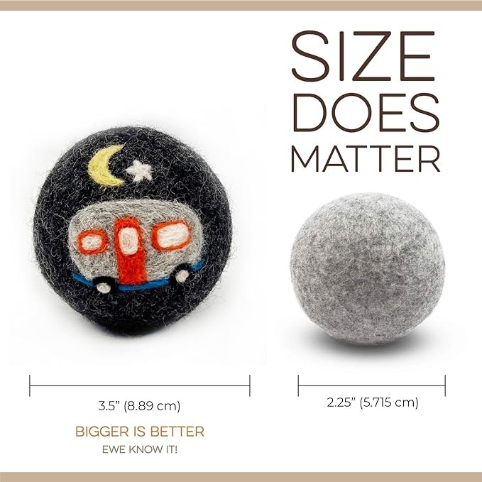 Fluff Ewes Wool Dryer Balls 6 Pack Premium New Zealand Wool Laundry Balls for Dryer, No Static Dryer Balls Laundry Reusable, XL Wool Dryer Balls Cute, Baby Dryer Balls for Dryers - are We There Yet-PurrikoPets