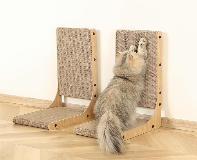 2-Pack Cat Scratching Board, 19.7'' Tall Cardboard L Shape Vertical Cat Scratchers for Indoor Cats, Cat Scratching Post for Wall and Couch, Medium-PurrikoPets