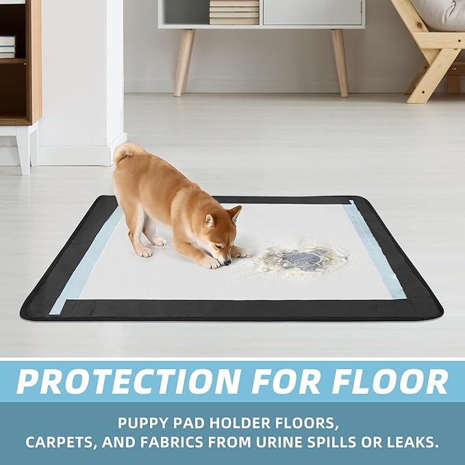 Dog Pee Pad Holder, Oxford Cloth Material, Fit 24"x24" Pad,Puppy Pad Holder, 6 Powerfu Magnetic Clips, Indoor Dog Potty, Black-PurrikoPets