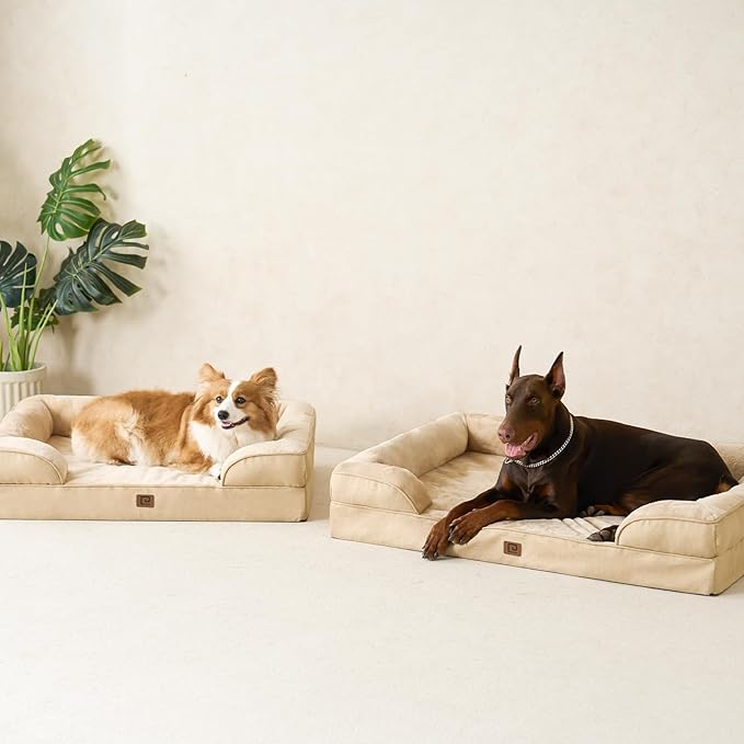 EHEYCIGA Orthopedic Dog Bed for Medium Dogs, Waterproof Memory Foam Medium Dog Beds with Sides, Non-Slip Bottom and Egg-Crate Foam Pet Couch Bed with Washable Removable Cover, Greige-PurrikoPets