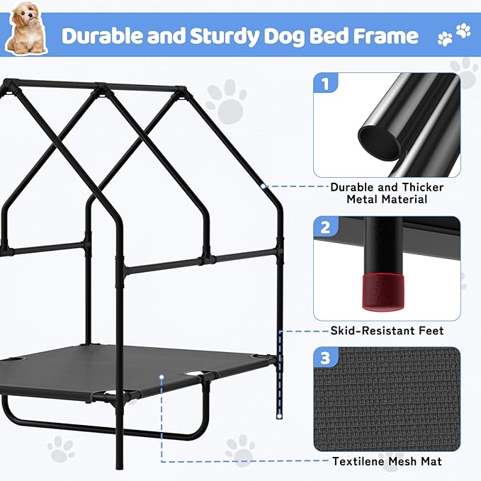 48” Extra Large Dog House-2-in-1 Extra Large Dog House with 8.5” Elevated Dog Bed-Weatherproof Waterproof Outdoor Dog House,Easy to Clean-PurrikoPets