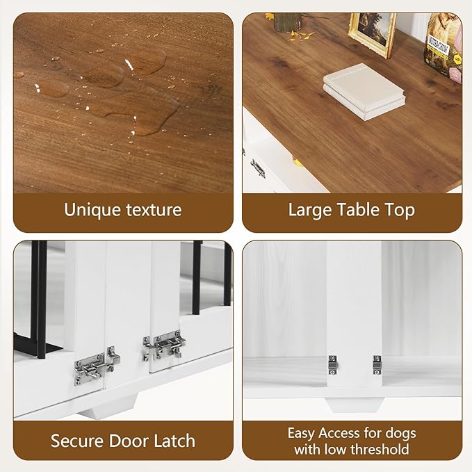 Furniture Dog Crate for 2 Dogs, 41 Inch Dog Kennel Furniture with Removable Divider and Shelf Storage, Wooden Dog Crate for Small/Medium Dogs, White-PurrikoPets