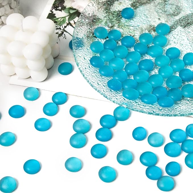 FUTUREPLUS 1LB Frosted Flat Marbles, Blue Glass Pebbles Beads Vase Fillers Decorative Fish Tank Aquarium Rocks for Centerpieces Table Decor-PurrikoPets