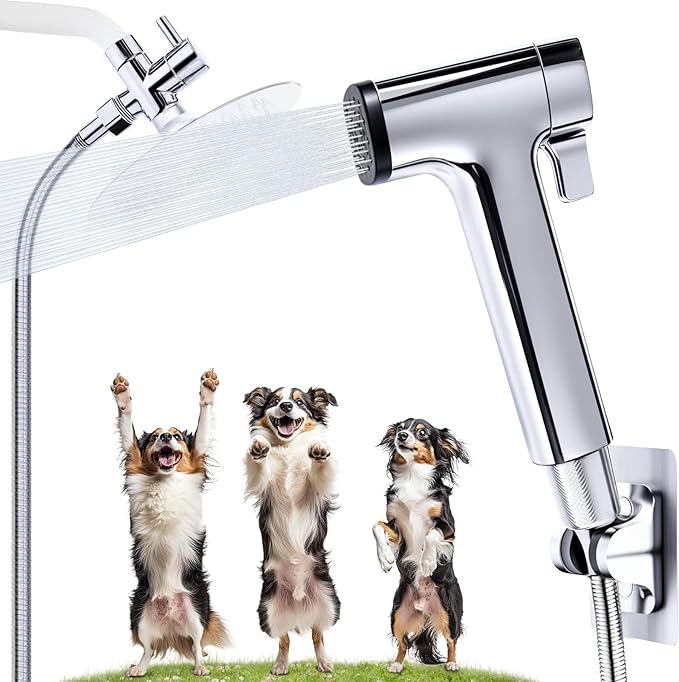 Dog Shower Attachment for Pet Bath,Dog Washing Hose Attachment,Dog Wash Sprayer Kit Includes 2-mode Dog Shower Handheld,118 Inches Stainless Steel Hose,G1/2" Metal Shower Diverter (Sprayer Kit)-PurrikoPets