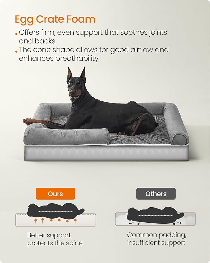 Feandrea Orthopedic Dog Bed, Large Dog Bed Waterproof, Removable Washable Cover Sofa with Non-Slip Bottom, Raised Edges, 48 x 33 x 8 Inches, Light Gray UPGW078G02V1-PurrikoPets